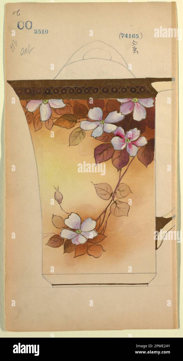 Dessin, dessin pour un Pitcher; fait pour Noritake; Japon; pinceau et aquarelle, gouache d'or, graphite sur papier crème ; 29 x 15,2 cm (11 7/16 x 6 po.) Tapis : 35,7 x 45,8 cm (14 1/16 x 18 1/16 po); 1985-14-36 Banque D'Images