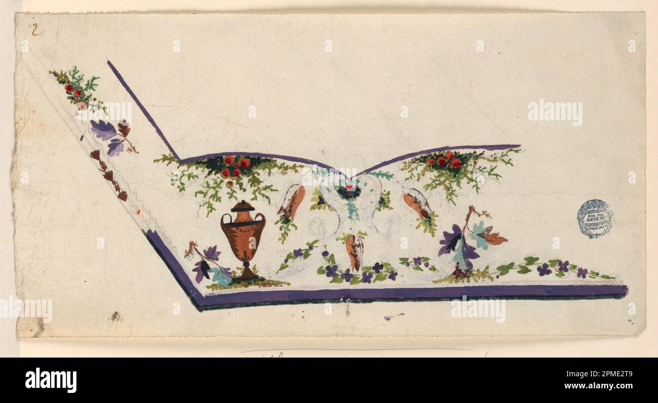 Dessin, non fini Design pour gilet de costume; France; crayon et diverses couleurs de gouache sur papier; 16,8 × 32,7 cm (6 5/8 × 12 7/8 po) Banque D'Images