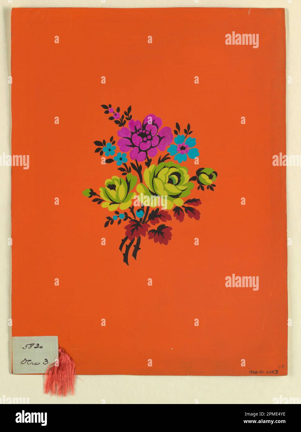 Dessin, polychrome floral groupe c; fabriqué par Herman A. Elsberg (américain, 1869–1938); France; gouache, pampille orange (soie?) Support: Papier ivoire; 31,6 x 23,7 cm (12 7/16 x 9 5/16 po); legs anonyme à la mémoire d'Albert et Rebecca Elsberg; 1938-82-229-b Banque D'Images