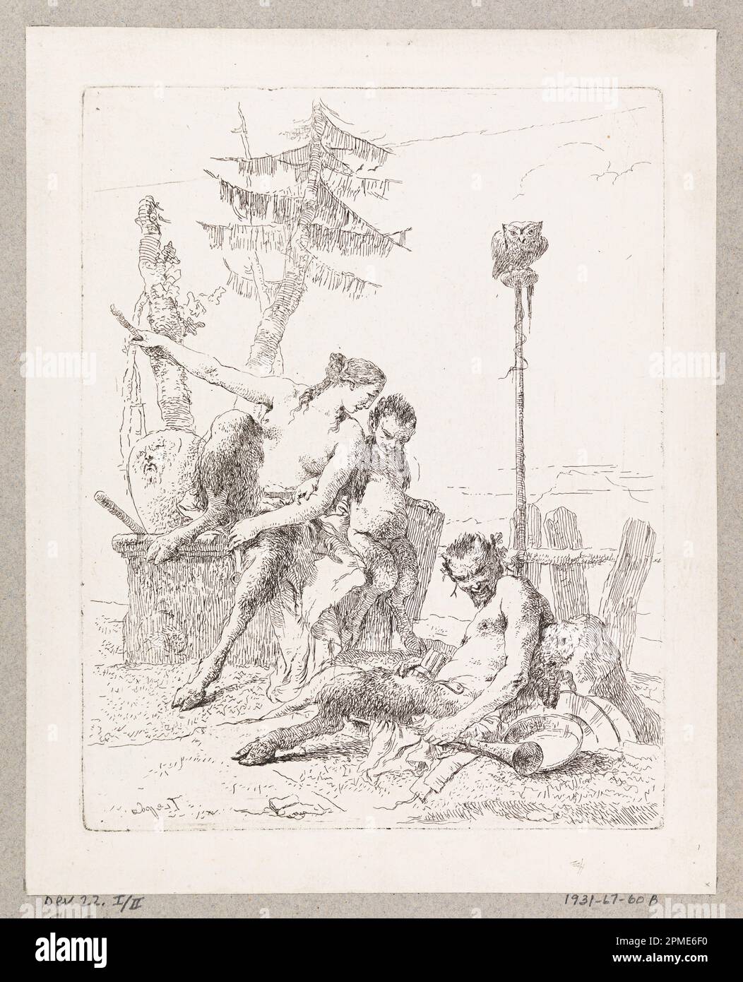 Print, The Satyr and HIS Family, plaque 10 de la Scherzi di Fantasia; conçue par Giovanni Battista Tiepolo (italien, 1692 - 1770); Italie; gravure sur papier à poser; 22,5 x 17,7 cm (8 7/8 x 6 15/16 po); 1931-67-60-2 Banque D'Images