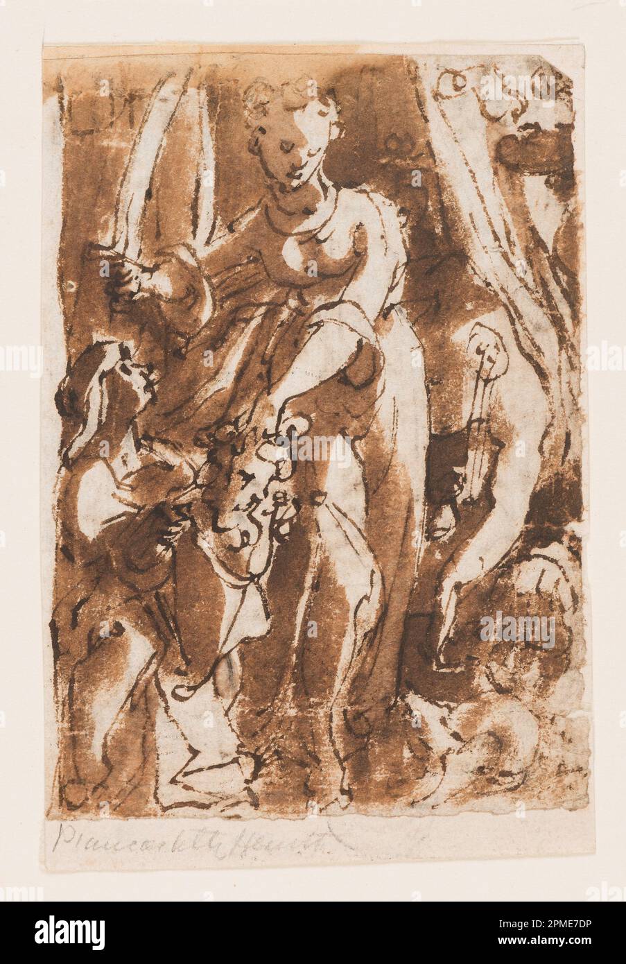 Dessin, Judith avec tête de Holofernes; Jan van der Straet, appelé Stradanus (flamand, 1523–1605); pays-Bas; stylo et encre brune, pinceau et lavage sur papier; 11 × 7,7 cm (4 5/16 × 3 1/16 po.) Banque D'Images