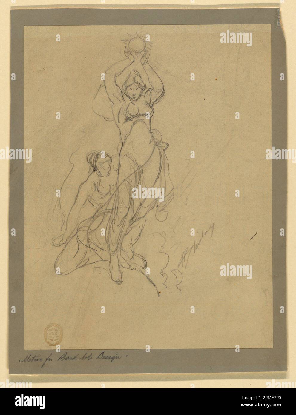 Dessin, motif pour Bank Note Design; Walter Shirlaw (américain, né en Écosse, 1838–1909); États-Unis; graphite sur papier ; 25,5 × 19,5 cm (10 1/16 × 7 11/16 po.) Support : 28,6 × 21,7 cm (11 1/4 × 8 9/16 po) Banque D'Images
