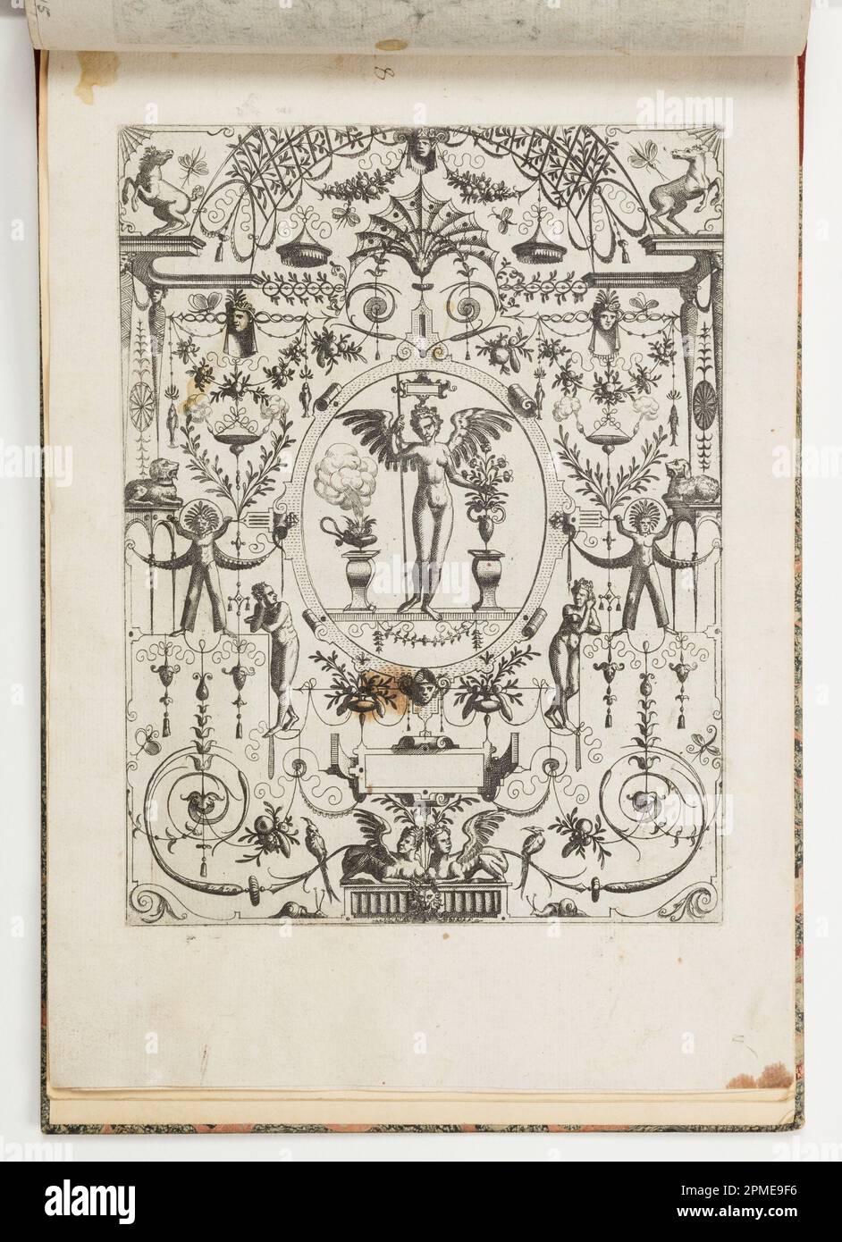 Imprimé, planche 28, de Grotteßco: In diverßche manieren; dessiné par Hans Vredeman de Vries (néerlandais, 1527 - ca. 1606); publié par Gerard de Jode (flamand, 1509 - 1591); gravé par Jan van Doetechum l'ancien (pays-Bas), Lucas van Doetechum (néerlandais, après 1584); France; gravure sur papier couché Banque D'Images