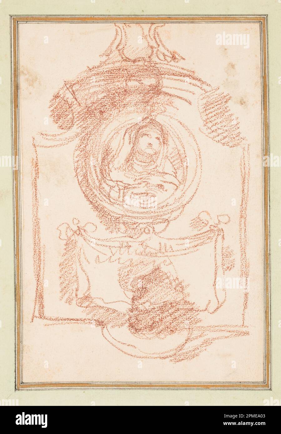 Dessin, décoration de tombeau avec portrait; Jean-Robert Ango (français, actif à Rome 1759 – 1770, d. 1773); France; craie rouge sur papier Banque D'Images