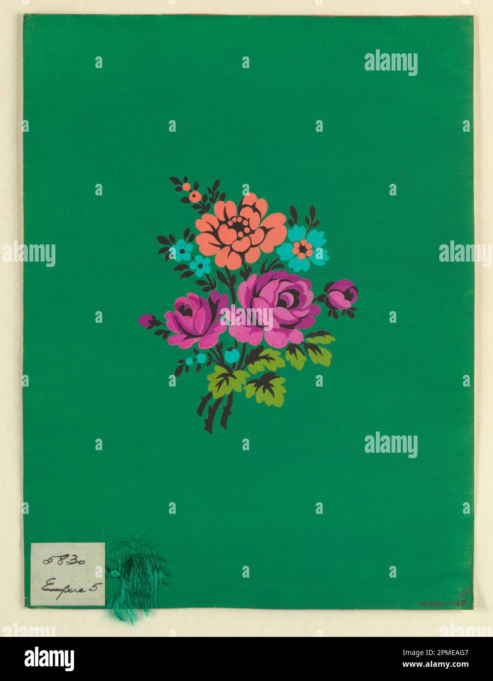 Dessin, polychrome floral groupe c; fabriqué par Herman A. Elsberg (américain, 1869–1938); France; gouache, pampille verte (soie?) Support: Papier ivoire; 31,3 x 23,6 cm (12 5/16 x 9 5/16 po); legs anonyme à la mémoire d'Albert et Rebecca Elsberg; 1938-82-229-d Banque D'Images