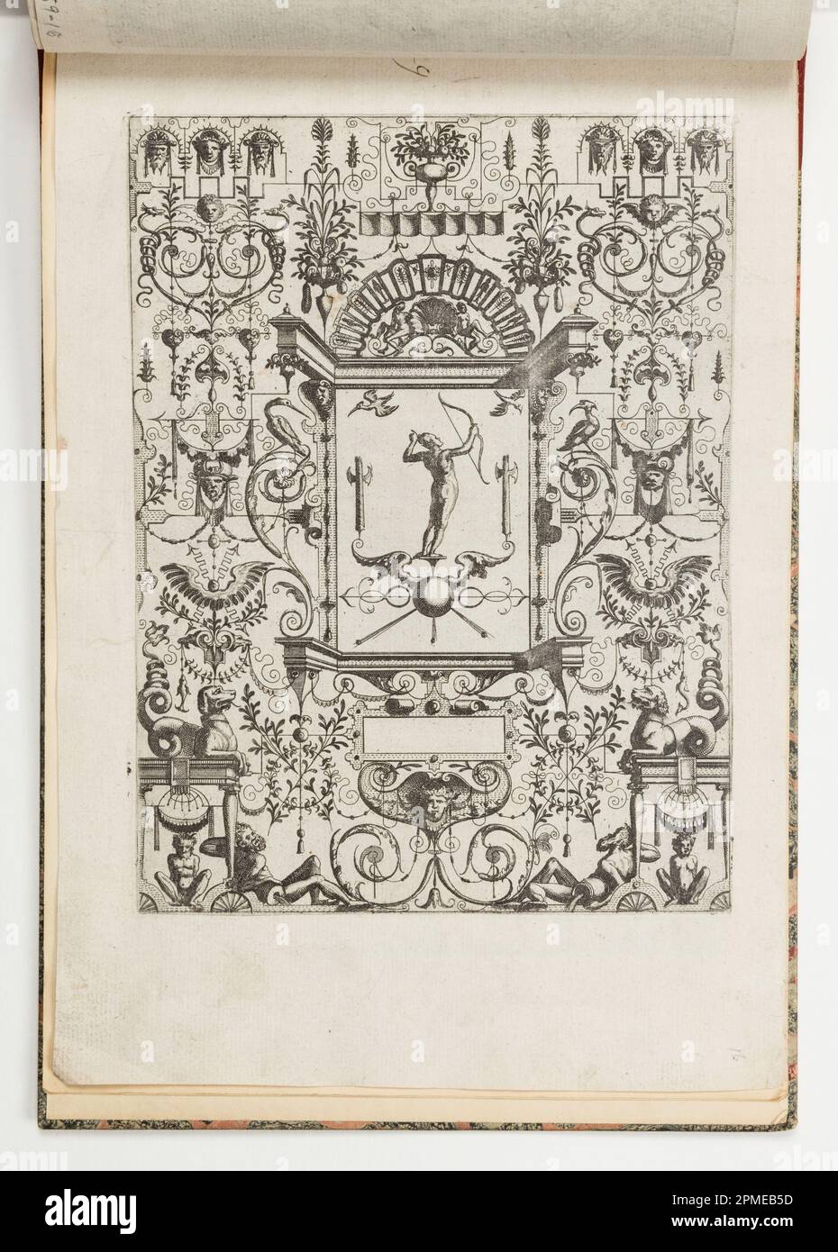 Imprimé, planche 29, de Grotteßco: In diverßche manieren; dessiné par Hans Vredeman de Vries (néerlandais, 1527 - ca. 1606); publié par Gerard de Jode (flamand, 1509 - 1591); gravé par Jan van Doetechum l'ancien (pays-Bas), Lucas van Doetechum (néerlandais, après 1584); France; gravure sur papier couché Banque D'Images