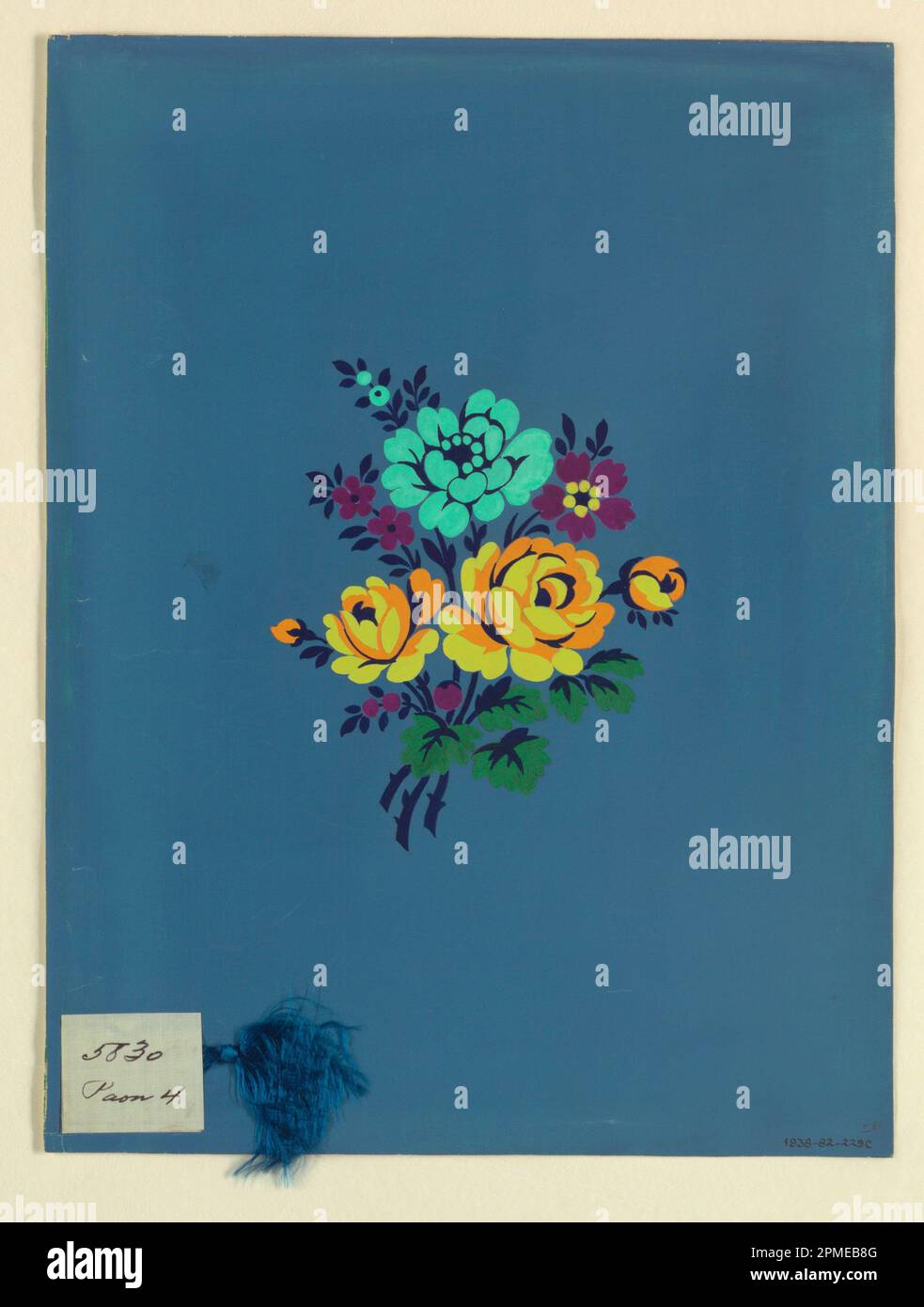 Dessin, polychrome floral groupe c; fabriqué par Herman A. Elsberg (américain, 1869–1938); France; gouache, pampille bleue (soie?) Support: papier ivoire; 31,3 x 23,8 cm (12 5/16 x 9 3/8 po); legs anonyme à la mémoire d'Albert et Rebecca Elsberg; 1938-82-229-c Banque D'Images