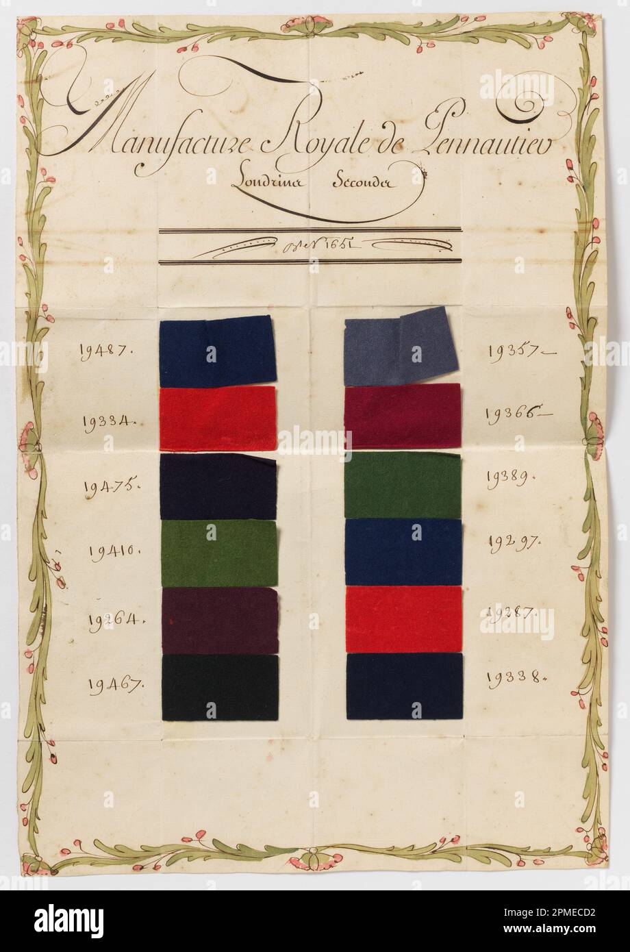 Échantillons textiles (France); papier, laine; chemise) H x l : 34,2 x 46,8 cm (13 7/16 x 18 7/16 po) Échantillon) H x l : 60,3 x 30,6 cm (23 3/4 x 12 1/16 po); 1949-60-2 Banque D'Images