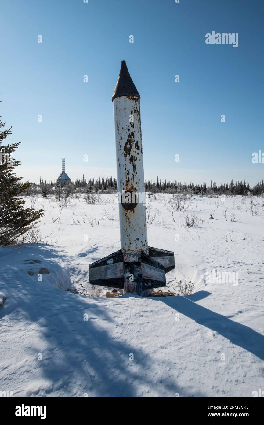 Roquette à l'entrée du Centre d'études du Nord de Churchill, à Churchill, au Manitoba, au Canada Banque D'Images