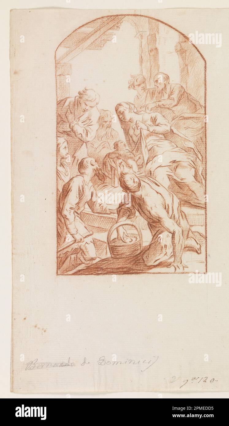 Dessin, l'adoration des bergers; Antonio de' Dominici (italien, ca. 1730–après 1800) ; Italie ; craie rouge sur papier crème ; 26,8 x 19,2 cm (10 9/16 x 7 9/16 po.) Banque D'Images