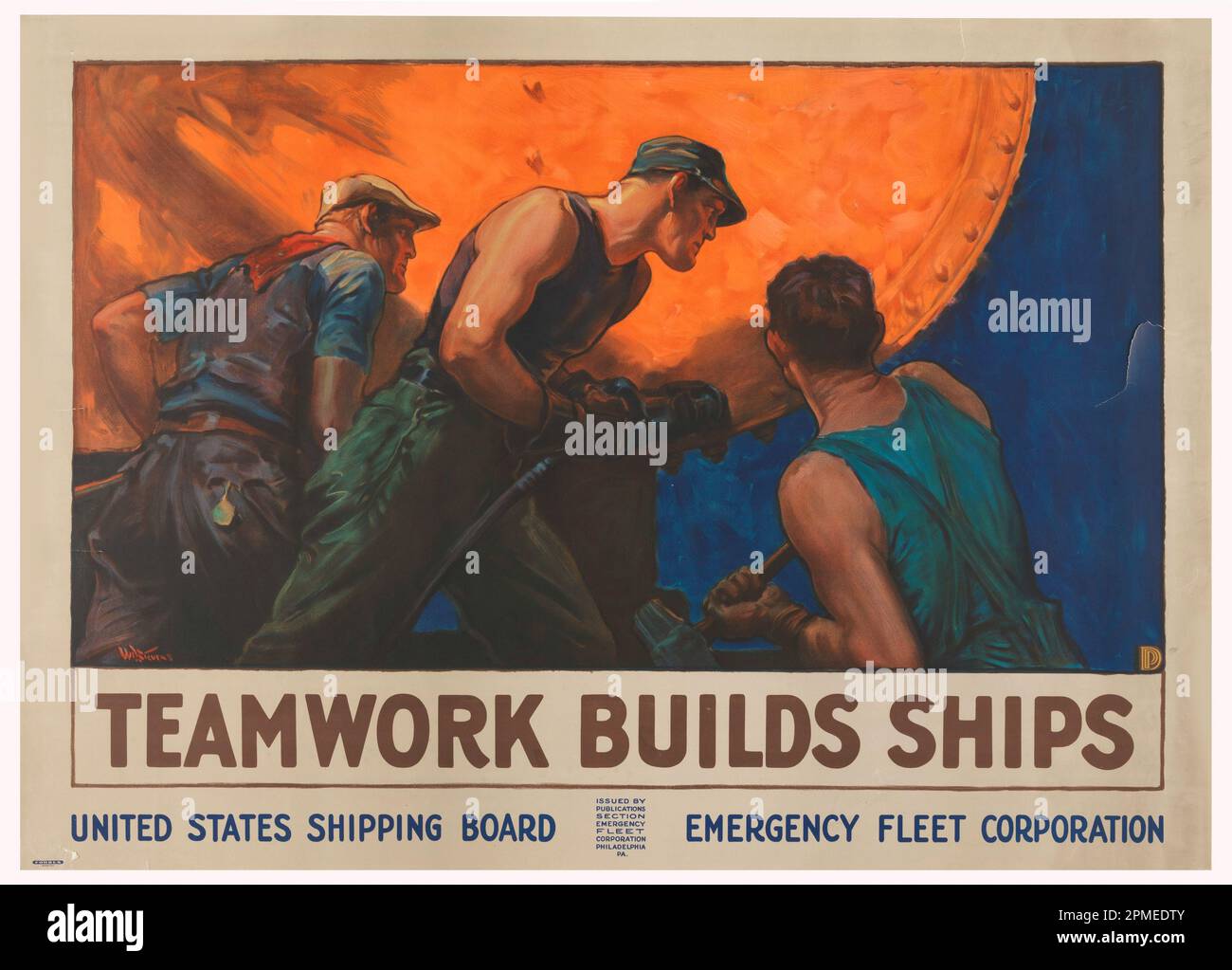 Poster, Teamwork construit des navires; conçu par William Dodge Stevens (américain, 1870 - 1942); États-Unis; lithographie sur papier; (irreg.): 91,4 x 127 cm (36 x 50 po.) Banque D'Images