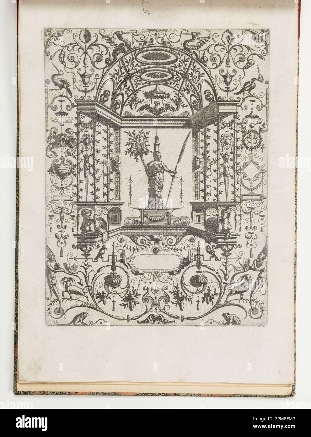 Imprimé, planche 25, de Grotteßco: In diverßche manieren; dessiné par Hans Vredeman de Vries (néerlandais, 1527 - ca. 1606); publié par Gerard de Jode (flamand, 1509 - 1591); gravé par Jan van Doetechum l'ancien (pays-Bas), Lucas van Doetechum (néerlandais, après 1584); France; gravure sur papier couché Banque D'Images