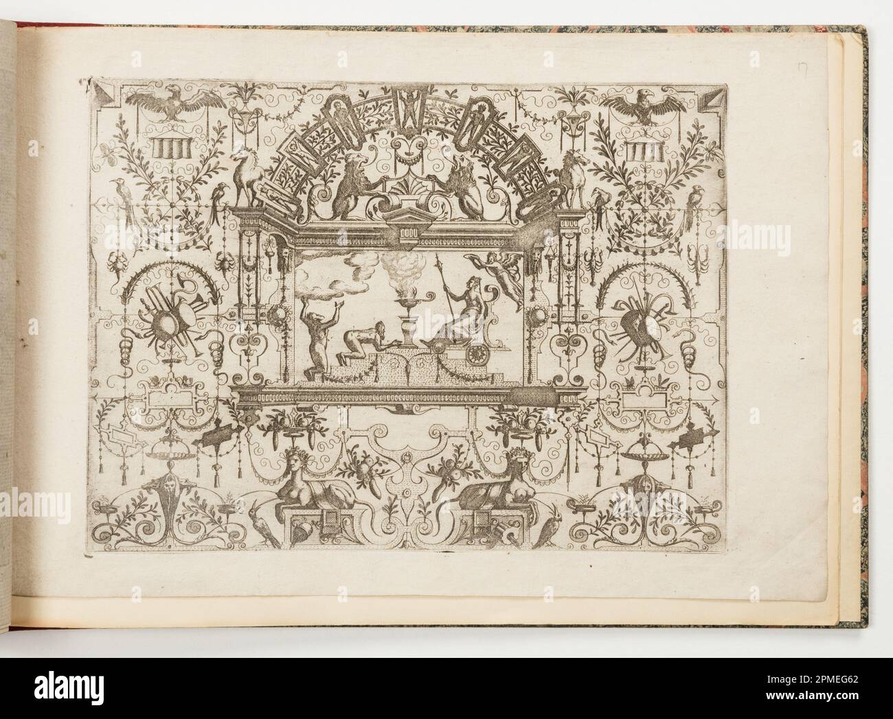 Imprimé, assiette, de Grotteßco: In diverßche manieren; dessiné par Hans Vredeman de Vries (néerlandais, 1527 - ca. 1606); publié par Gerard de Jode (flamand, 1509 - 1591); gravé par Jan van Doetechum l'ancien (pays-Bas), Lucas van Doetechum (néerlandais, après 1584); France; gravure sur papier couché Banque D'Images