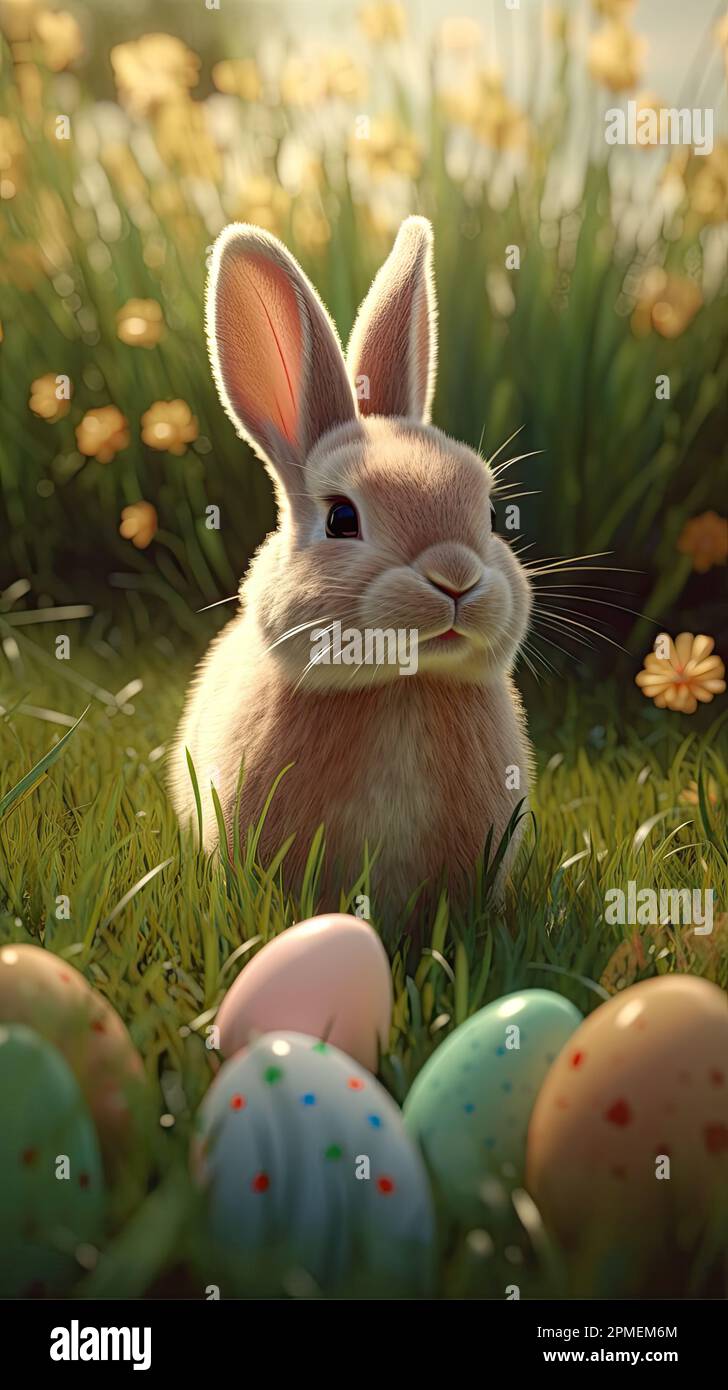 Lapin de Pâques avec les oeufs de pâques Banque D'Images