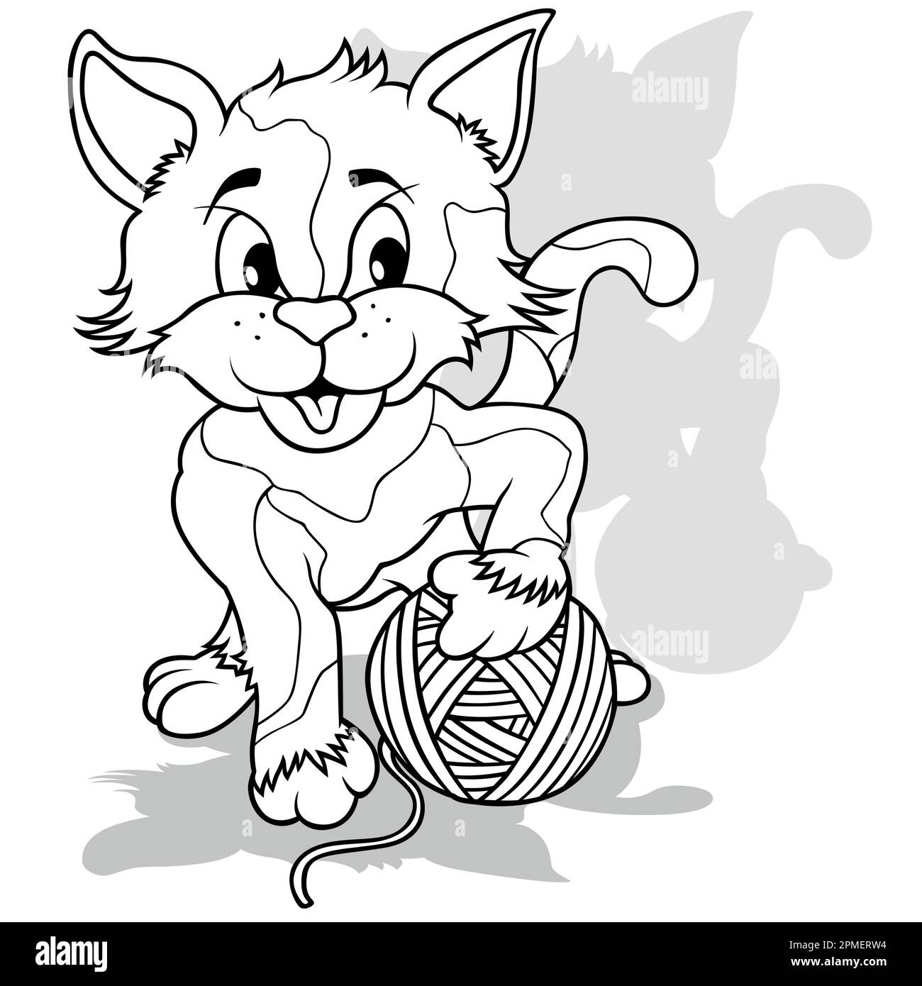 Dessin d'un petit chat à pois avec une balle de laine Illustration de Vecteur