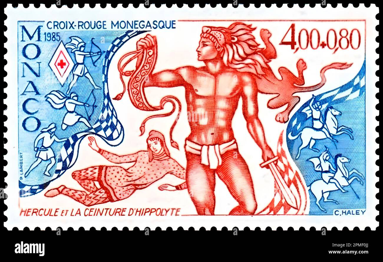 Imprimé timbre à Monaco, 1985, croix rouge monégasque, indienne Banque D'Images