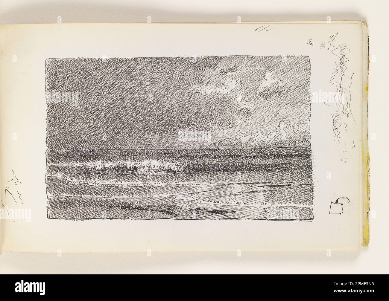 Carnet d'esquisses Folio, Nightime Seascape ; William Trost Richards (américain, 1833–1905) ; États-Unis ; stylo et encre noire sur papier vélin blanc cassé ; 8,8 x 14,3 cm (3 7/16 x 5 5/8 po) Feuille : 12,3 x 19,5 cm (4 13/16 x 7 11/16 po) Banque D'Images