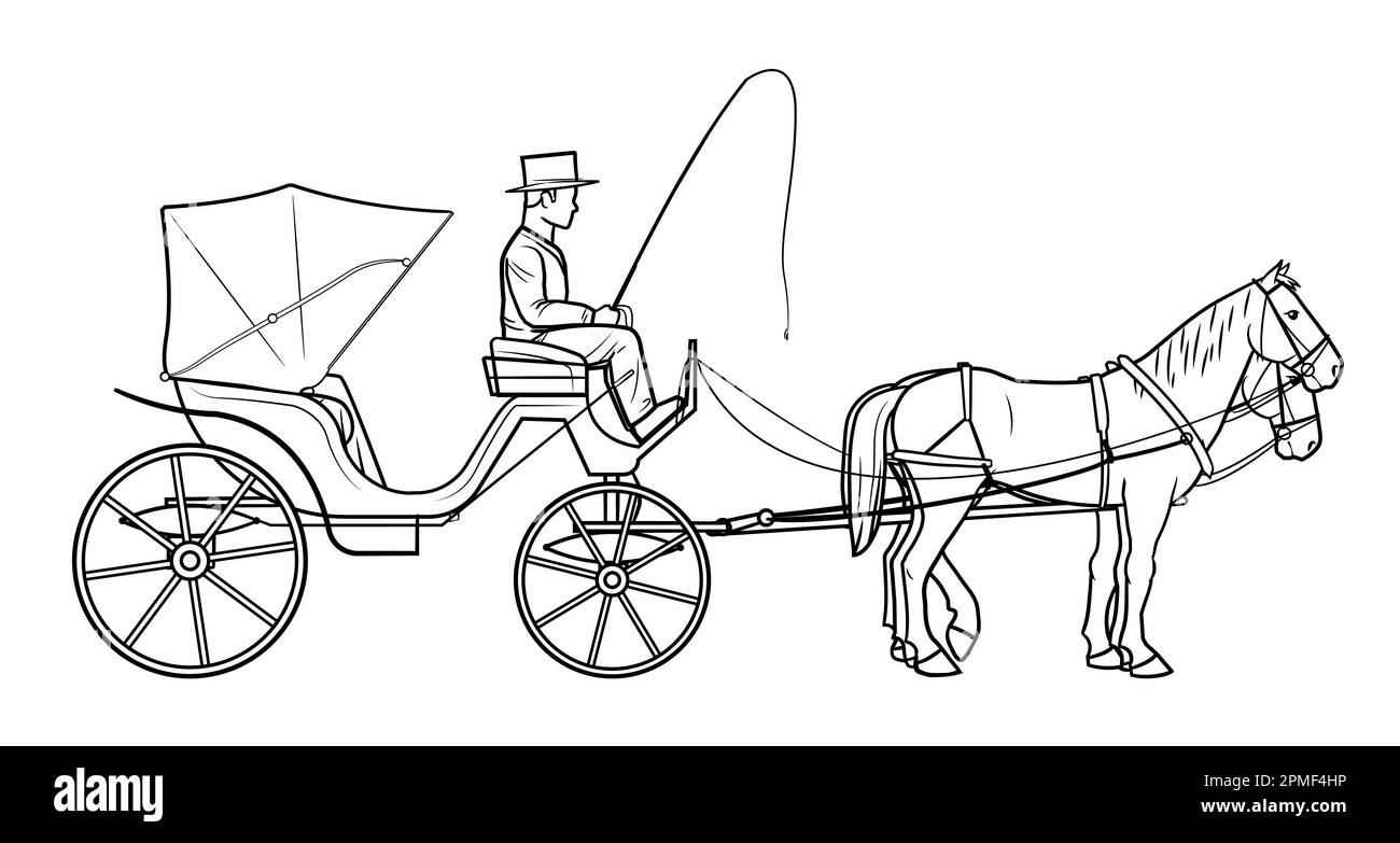 Classique cheval tiré chariot cabriolet - illustration de stock de vecteur. Illustration de Vecteur
