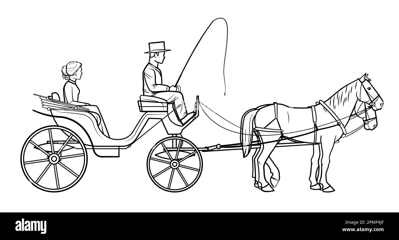 Classique cheval tiré chariot cabriolet - illustration de stock de vecteur. Illustration de Vecteur