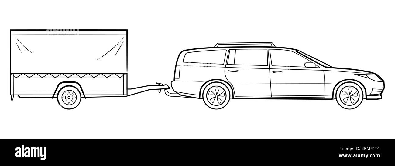 Illustration d'un wagon de station avec remorque à vecteur. Illustration de Vecteur