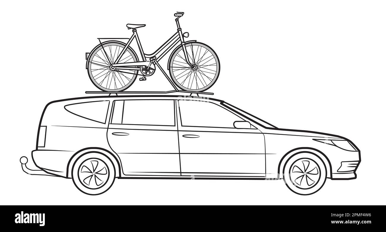 Wagon de station avec vélo sur l'illustration du stock vectoriel sur le toit. Illustration de Vecteur