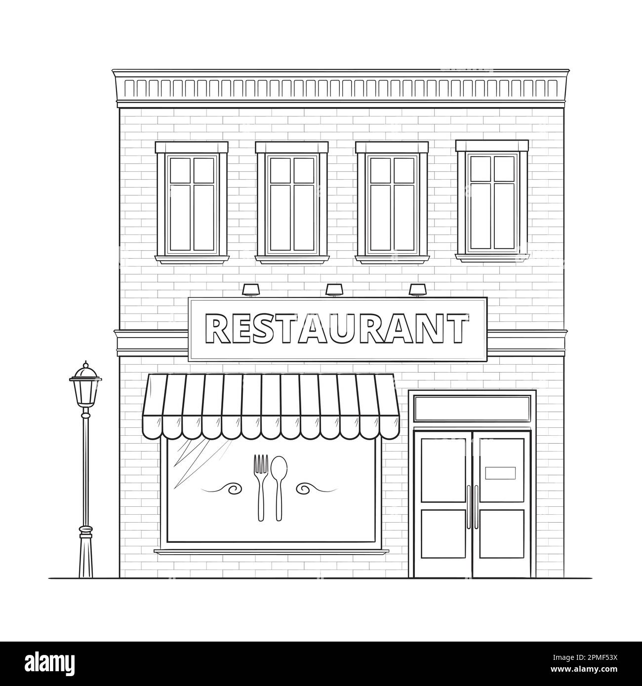 Bâtiment du restaurant - illustration classique en noir et blanc Illustration de Vecteur