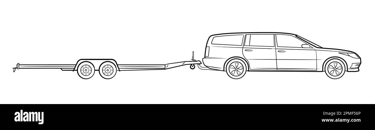 Wagon de station avec remorque ouverte illustration du stock vectoriel. Illustration de Vecteur