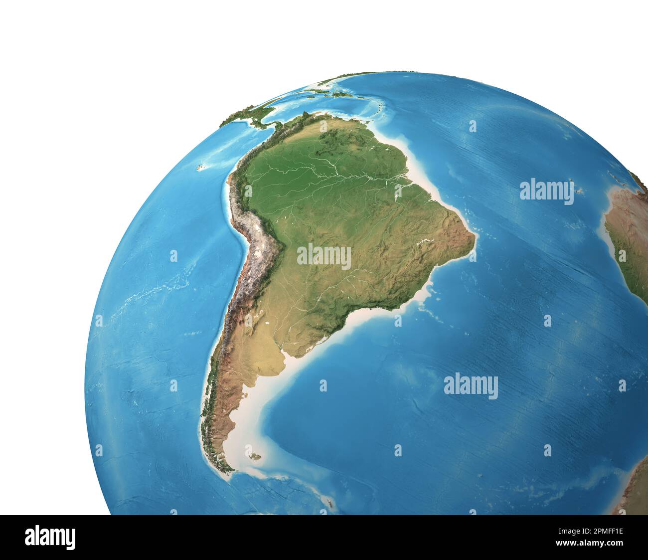 Vue satellite haute résolution de la planète Terre, axée sur l'Amérique du Sud, la forêt amazonienne, la Cordillère des Andes - éléments fournis par la NASA Banque D'Images