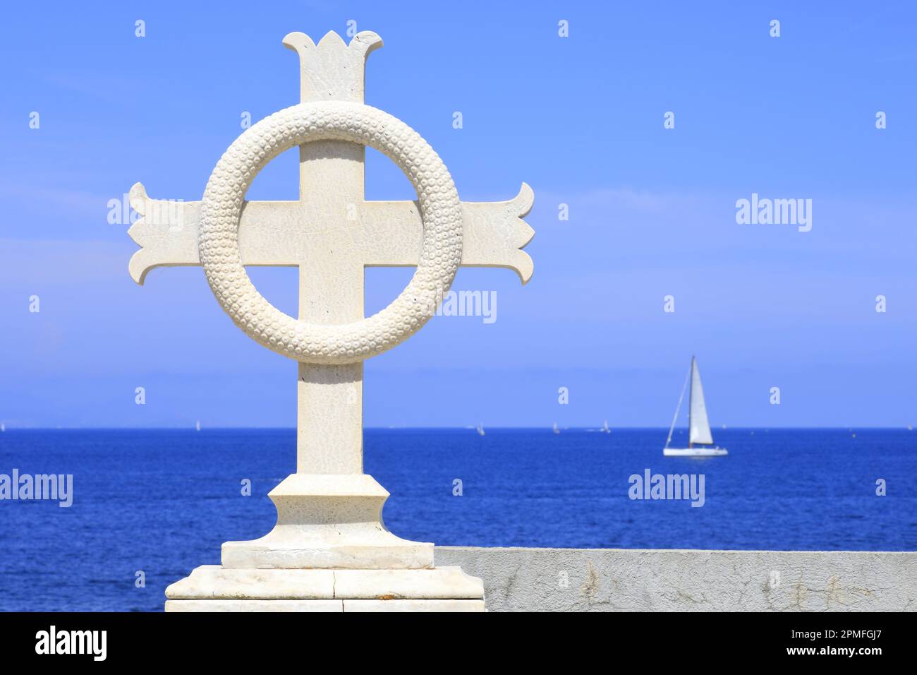 France, Var, Saint Tropez, vue du cimetière marin sur la Méditerranée Banque D'Images