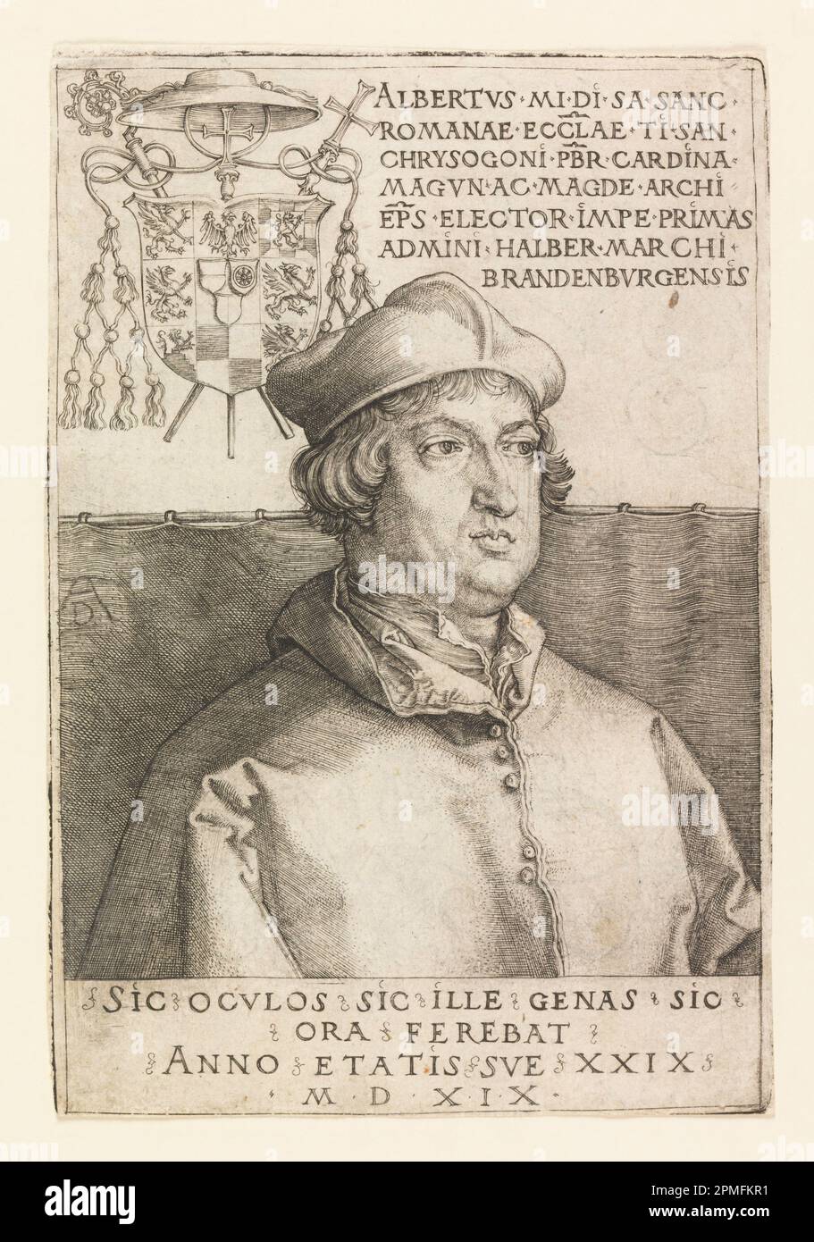 Imprimé, Portrait d'Albrecht de Brandebourg; Imprimeur: Albrecht Dürer (allemand, 1471–1528); Allemagne; gravure sur papier à poser; 14,8 x 10 cm (5 13/16 x 3 15/16 po) Banque D'Images