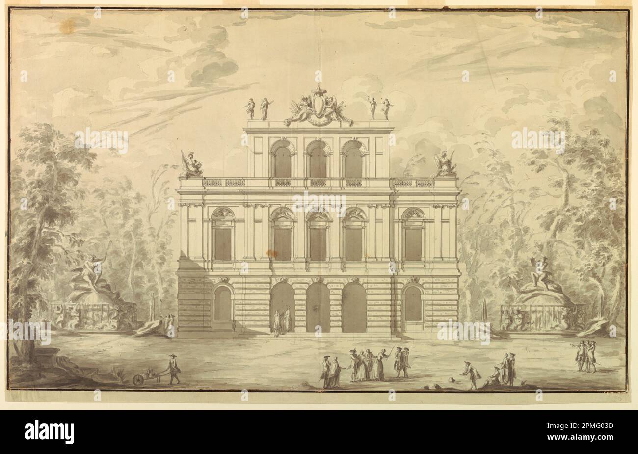 Dessin (Italie); attribué à Giuseppe Valadier (italien, 1762–1839); graphite, support de lavage gris: Papier coupi; tapis: 55,9 x 40,6 cm (22 x 16 po) Banque D'Images