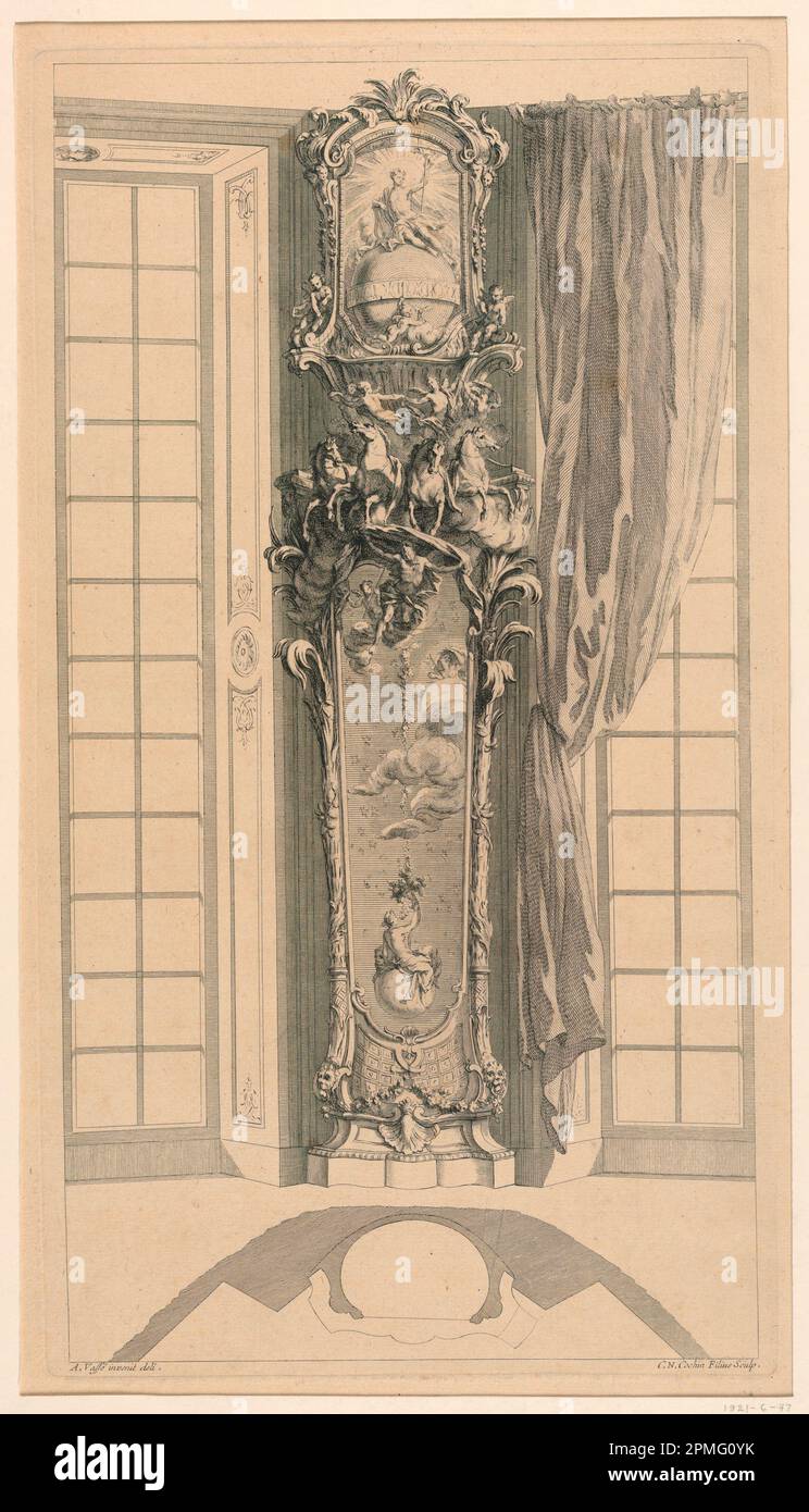 Impression, Design for a long-case Clock in a niche; Imprimeur: Charles Nicolas Cochin the Smager (1715 - 1790); France; gravure sur papier; 53,5 × 32,6 cm (21 1/16 × 12 13/16 po) Banque D'Images Impression, Design for a long-case Clock in a niche; Imprimeur: Charles Nicolas Cochin the Smager (1715 - 1790); France; gravure sur papier; 53,5 × 32,6 cm (21 1/16 × 12 13/16 po) Banque D'Images