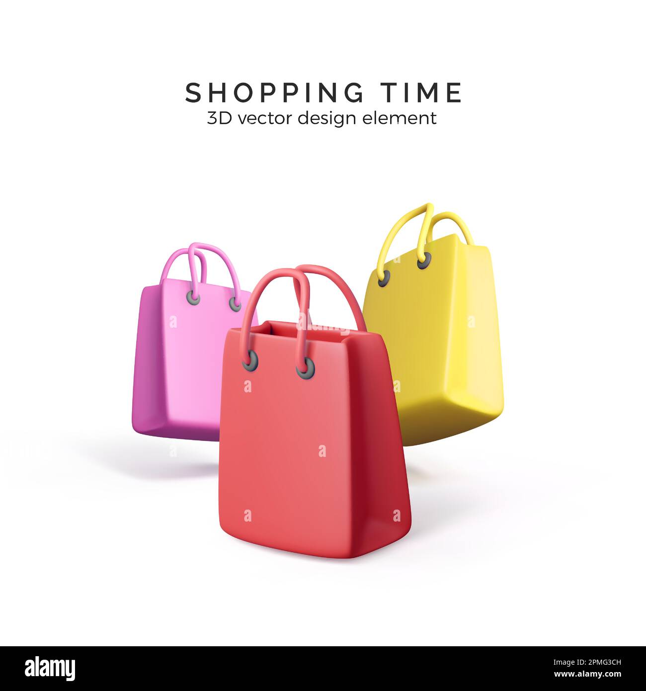 Emballages colorés en papier. Sacs à provisions pour bannière et modèle d'entreprise. Sacs-cadeaux de couleur rouge, rose et jaune. Illustration vectorielle isolée sur whi Illustration de Vecteur