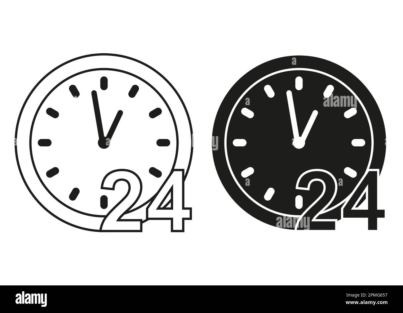 Support de service personnalisé noir et blanc 24 heures Icon Flat Design Vector Illustration de Vecteur