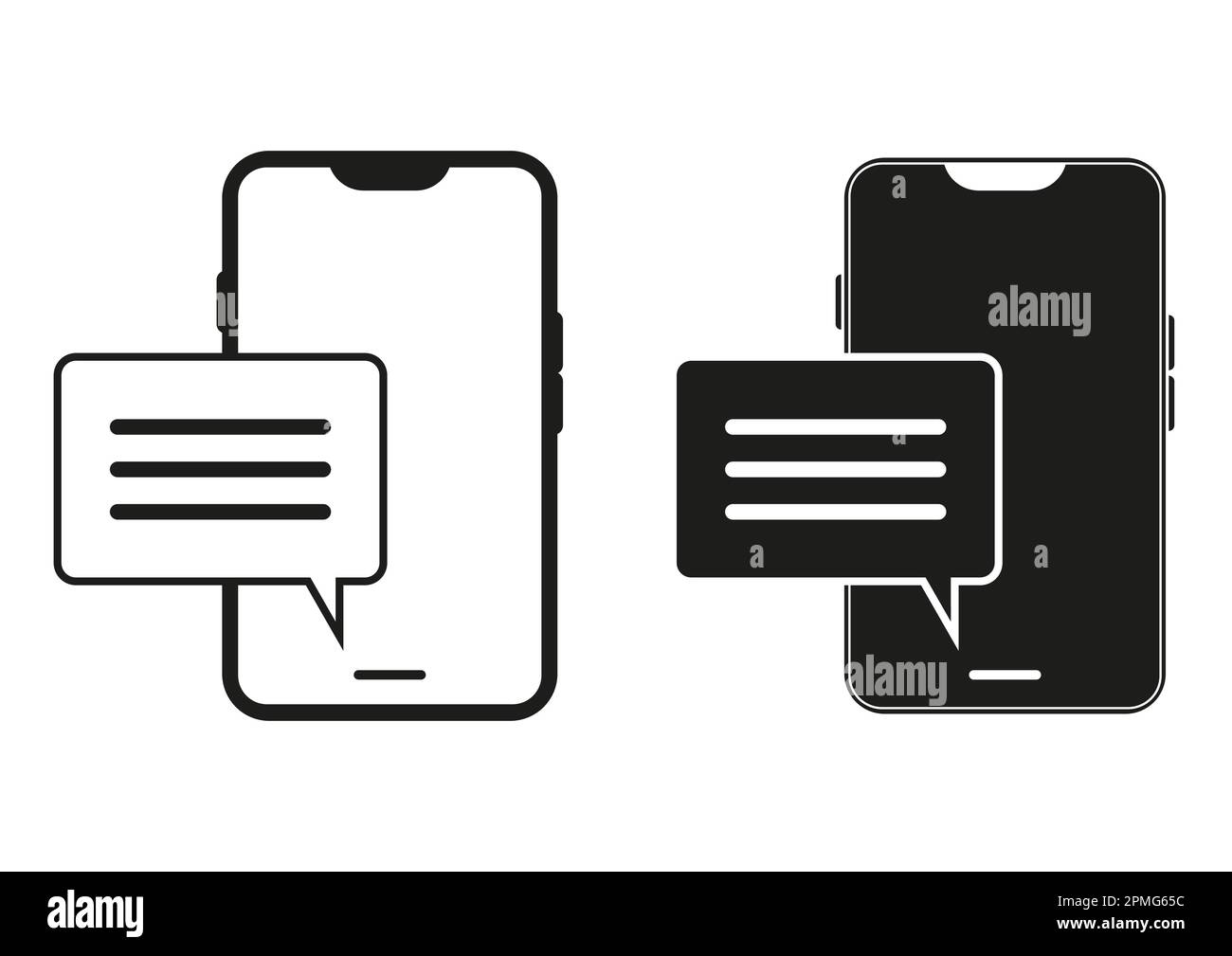 Smartphone noir et blanc avec icône de vecteur de message texte Illustration de Vecteur