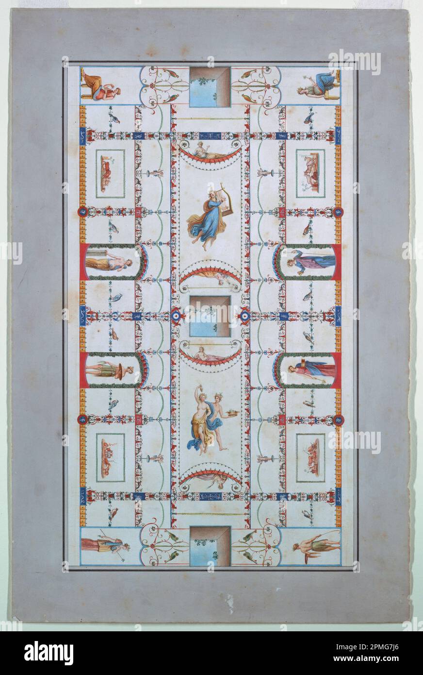 ID d'objet n° 18544553; Italie; encre noire et stylo, aquarelle, bordures réglées dans le stylo et support noir: Papier blanc; 45,4 x 29,6 cm (17 7/8 x 11 5/8 po.) Image : 37,0 x 21,2 tapis : 55,9 x 71,1 cm (22 x 28 po.) Banque D'Images