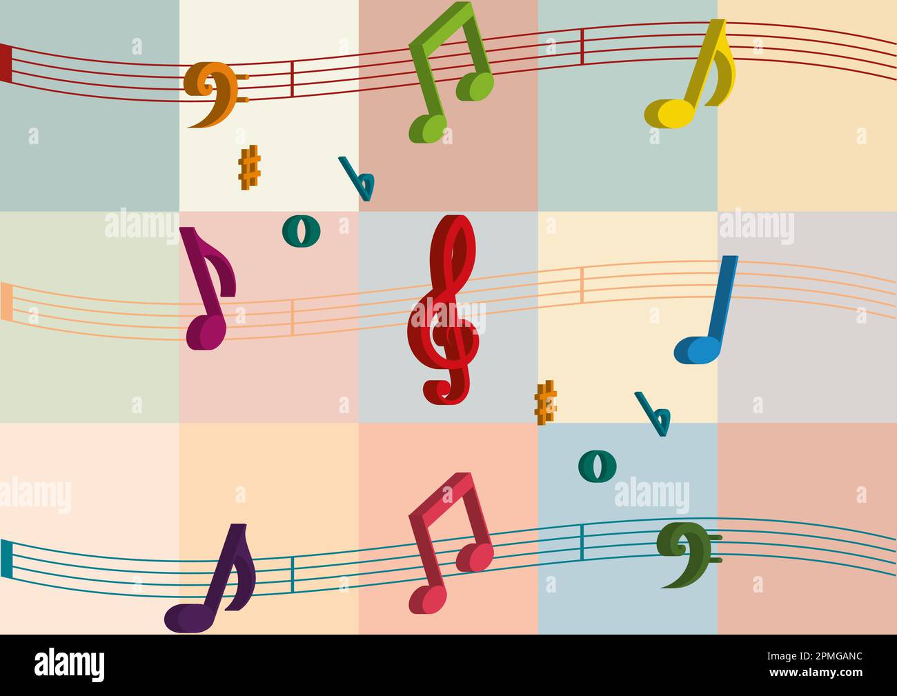 3D notes musicales colorées. Notes musicales colorées. Touche sol Illustration de Vecteur