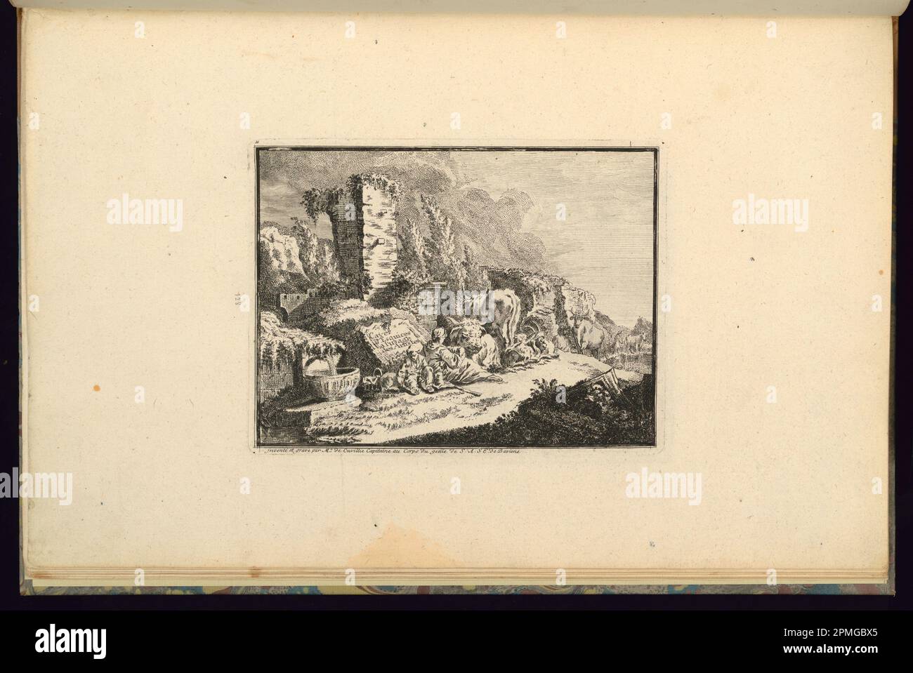 Print, Cayer d'Escices a l'utilisation des artistes; conçu par François de Cuvilliés The Smager (allemand, 1731 - 1777); Allemagne; gravure et gravure sur papier blanc cassé; Platemark: 21,1 x 16 cm (8 5/16 x 6 5/16 po) Feuille : 44 x 28,6 cm (17 5/16 x 11 1/4 po) Banque D'Images
