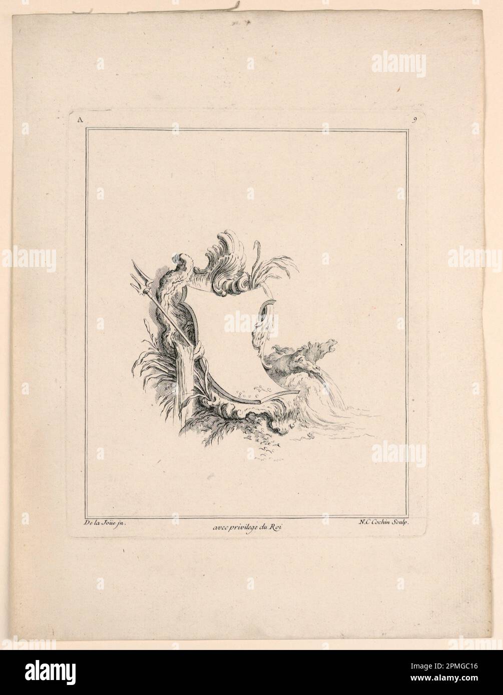 Imprimé, Escutcheon, de 'Recueil Nouveau de Differens Cartouche'; réalisé par Jacques de Lajoüe (français, 1687–1761); Imprimeur: Charles Nicolas Cochin le jeune (1715 - 1790); France; gravure sur papier; plateau: 22,3 × 18,8 cm (8 3/4 × 7 3/8 po) Papier : 32,8 × 24,9 cm (12 15/16 × 9 13/16 po) Banque D'Images Imprimé, Escutcheon, de 'Recueil Nouveau de Differens Cartouche'; réalisé par Jacques de Lajoüe (français, 1687–1761); Imprimeur: Charles Nicolas Cochin le jeune (1715 - 1790); France; gravure sur papier; plateau: 22,3 × 18,8 cm (8 3/4 × 7 3/8 po) Papier : 32,8 × 24,9 cm (12 15/16 × 9 13/16 po) Banque D'Images