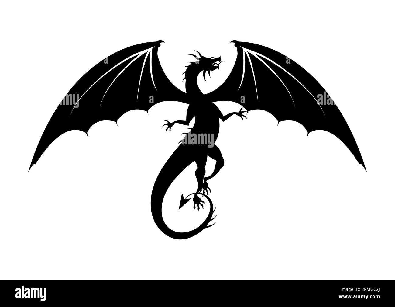 Black Dragon Clipart Vector isolé sur fond blanc. Black Dragon Tattoo Illustration de Vecteur