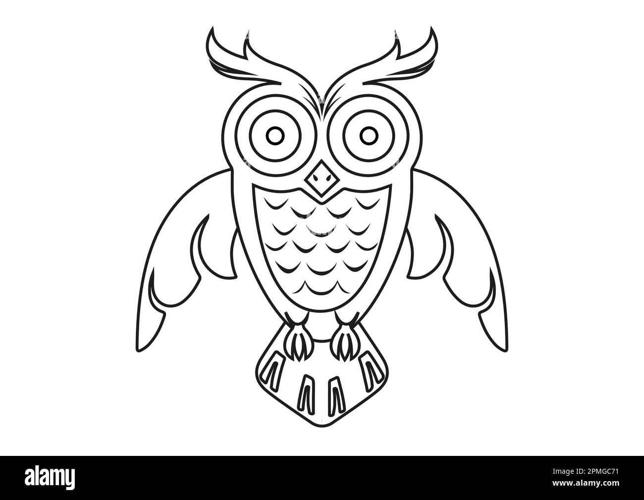 Hibou noir et blanc. Page de coloriage de dessin hibou Illustration de Vecteur