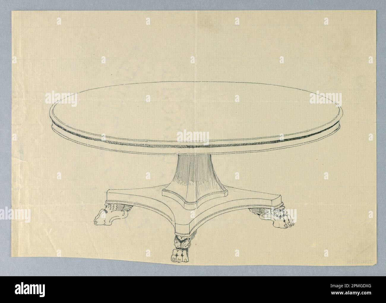 Dessin, conception pour table ronde sur pieds de Paw d'animaux aidés; conçu par A.N. Davenport Co.; graphite sur papier crème mince; 19,4 x 27,6 cm (7 5/8 x 10 7/8 po) Banque D'Images