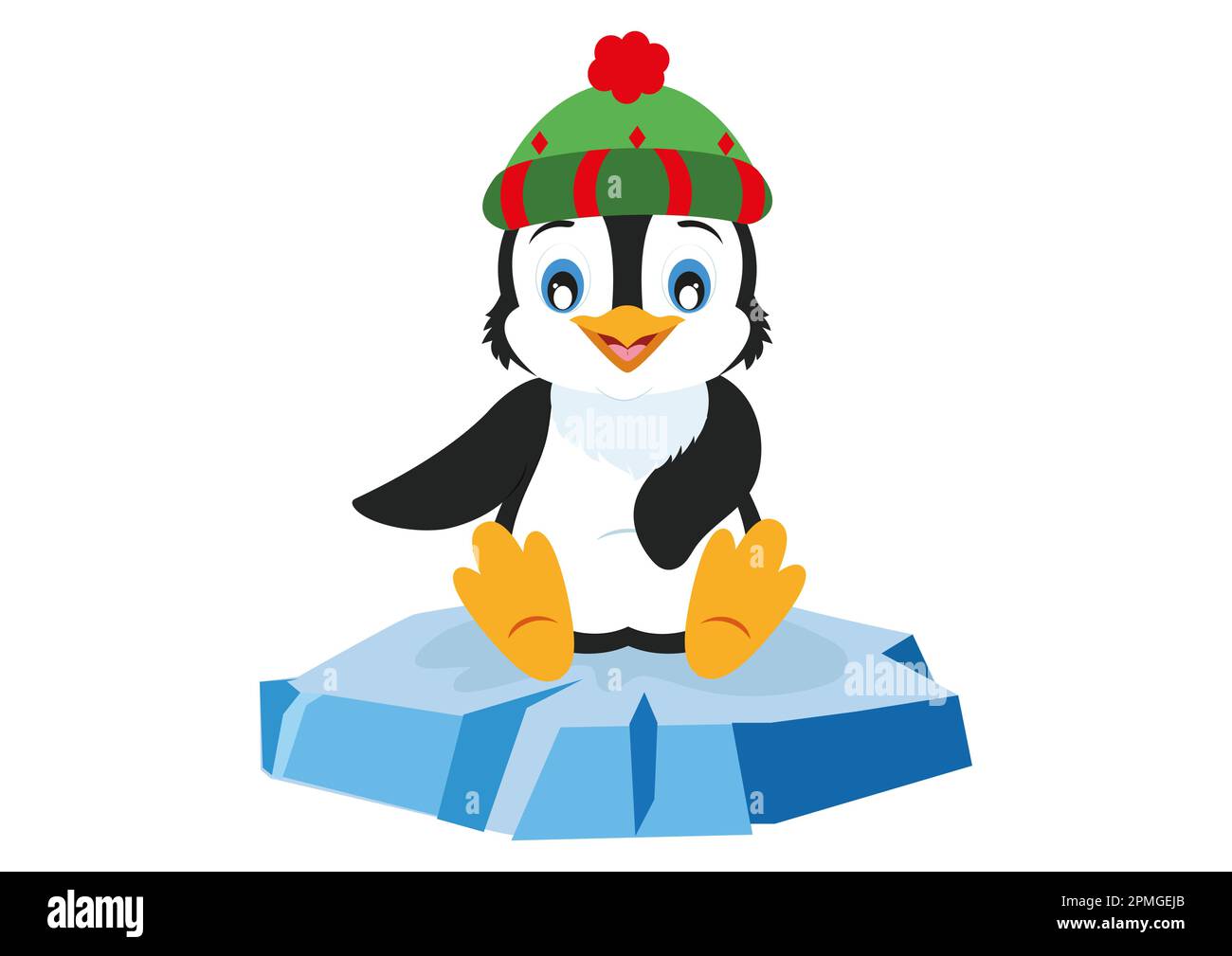 Le joli pingouin est placé sur un morceau de glace Illustration de Vecteur
