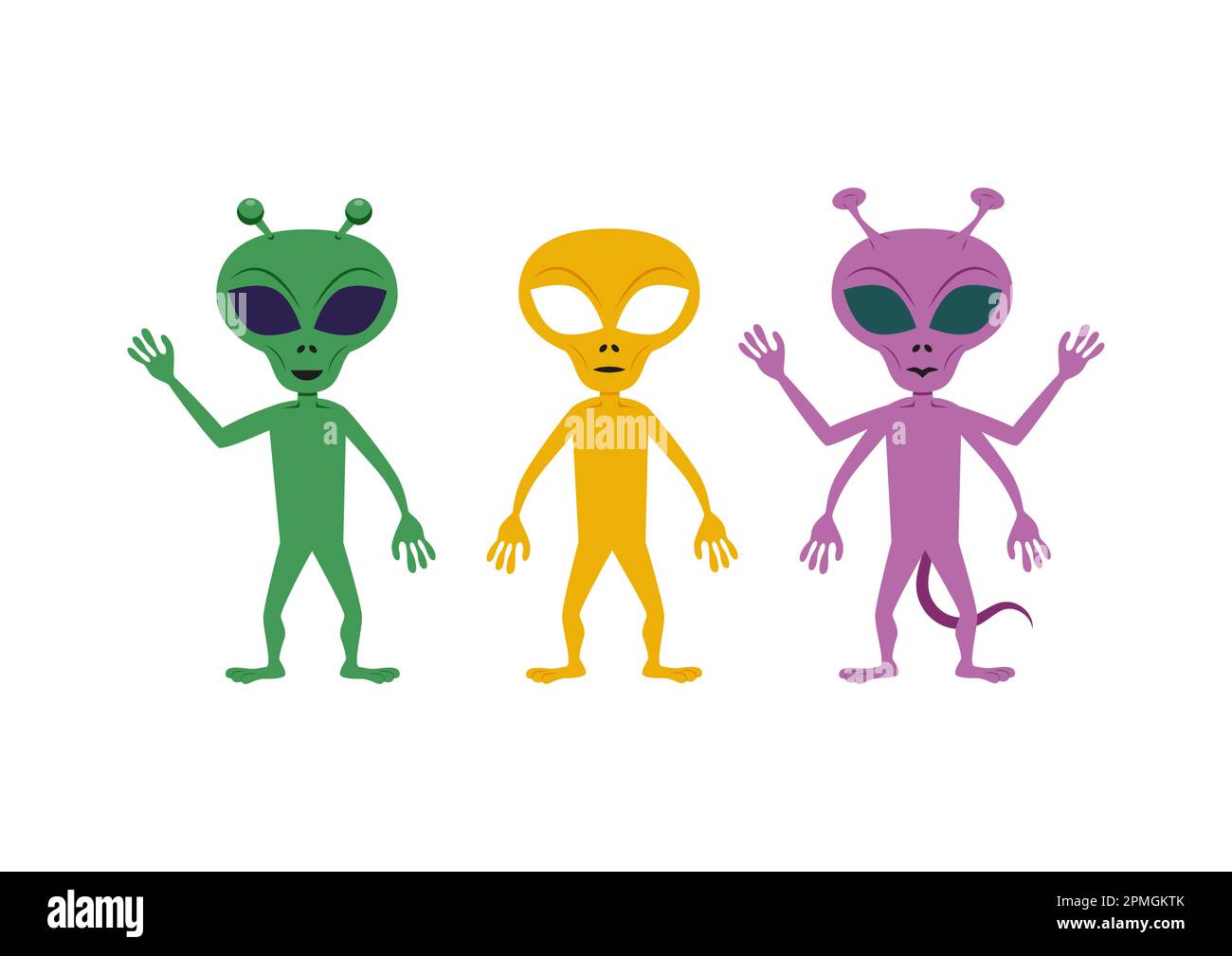 Ensemble de trois extraterrestres colorés dans différentes positions. Illustration vectorielle de trois étrangers différents Illustration de Vecteur