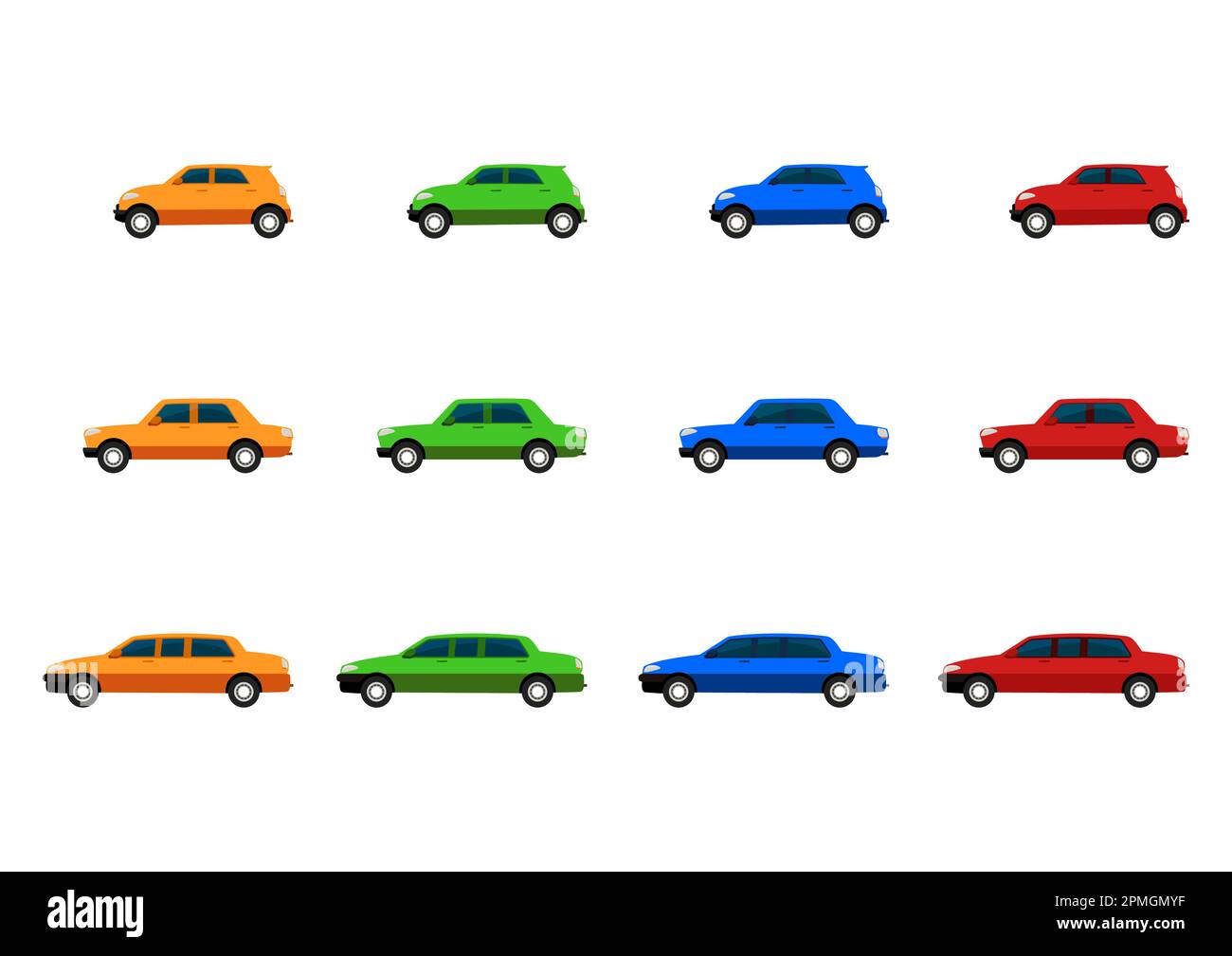 Ensemble de différentes voitures colorées isolées sur fond blanc Illustration de Vecteur