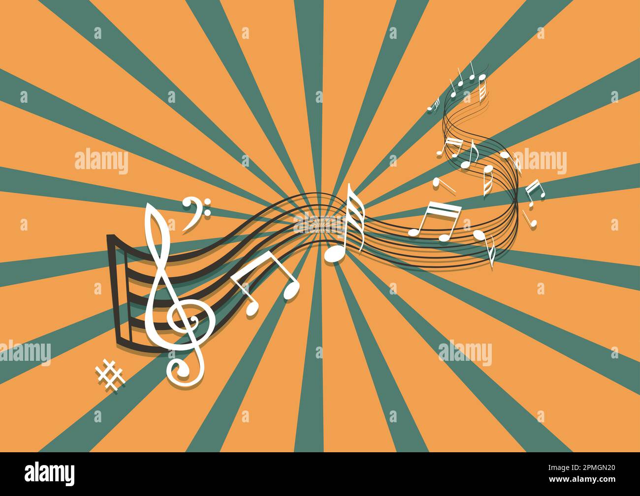 Rétro musical résumé fond de sol clé et notes musicales Illustration de Vecteur