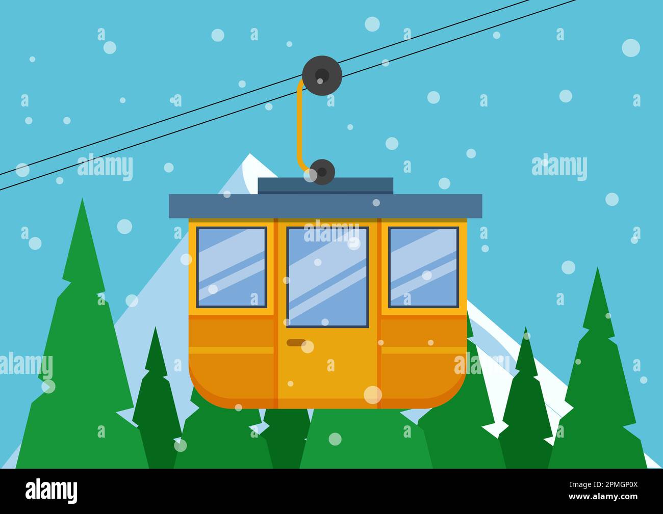 Ski Lift Vector Flat Design. Remontée mécanique de Clipart Illustration de Vecteur