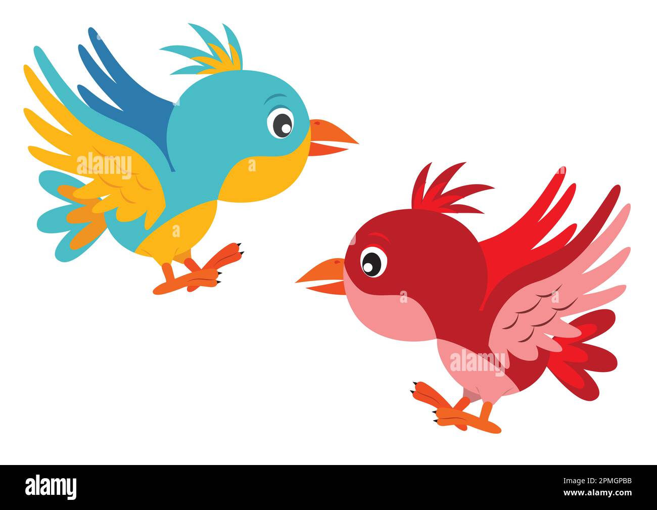 Illustration vectorielle de deux oiseaux volants de différentes couleurs. Oiseau de bande dessinée Illustration de Vecteur