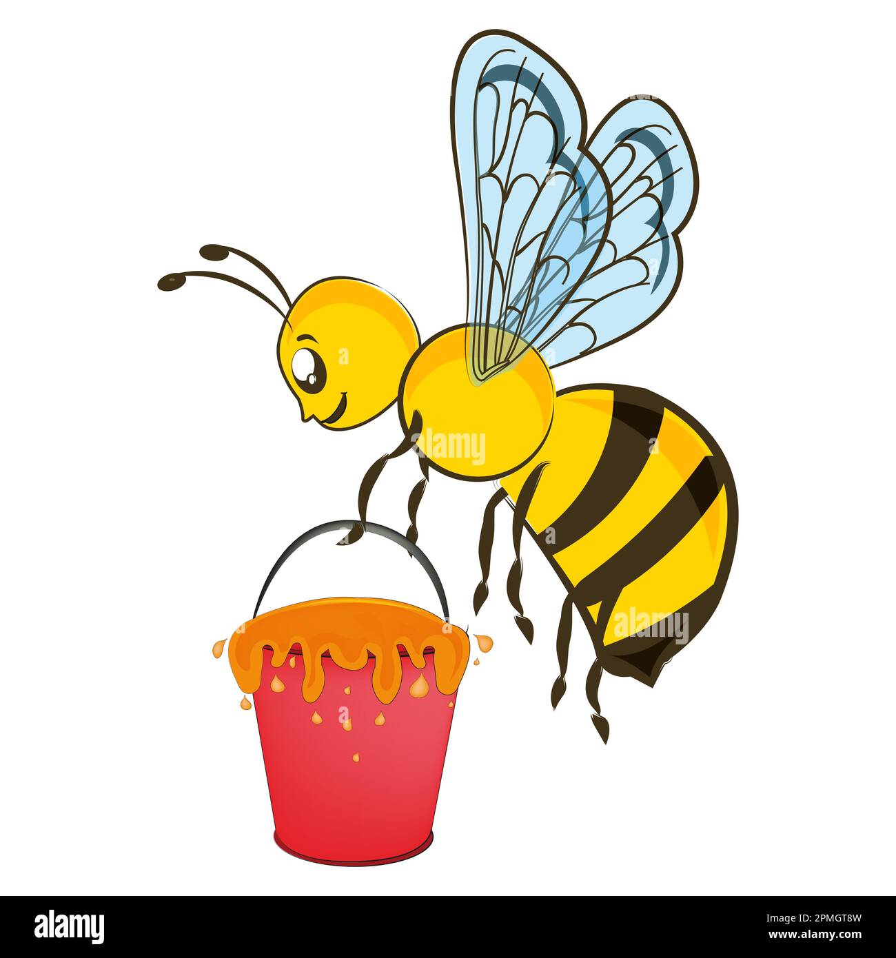 L'abeille de travail dur tenant un seau plein de miel Illustration de Vecteur