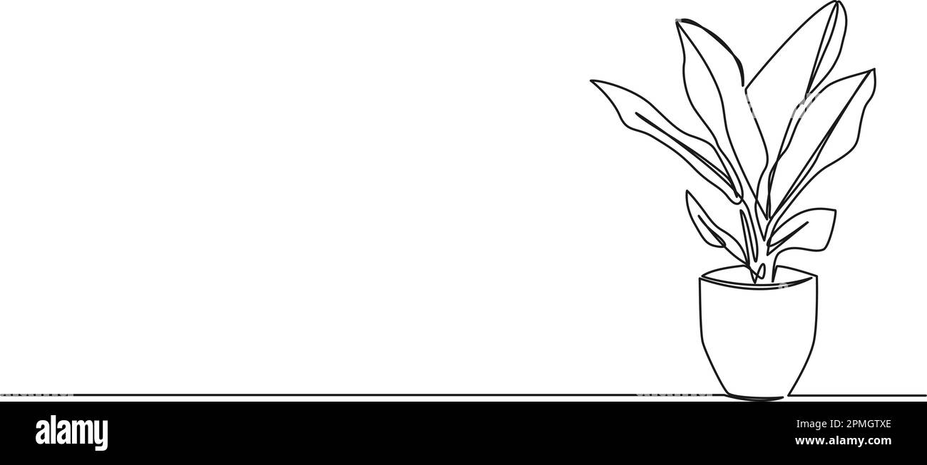 dessin continu d'une seule ligne de plante en pot, illustration vectorielle de dessin au trait Illustration de Vecteur